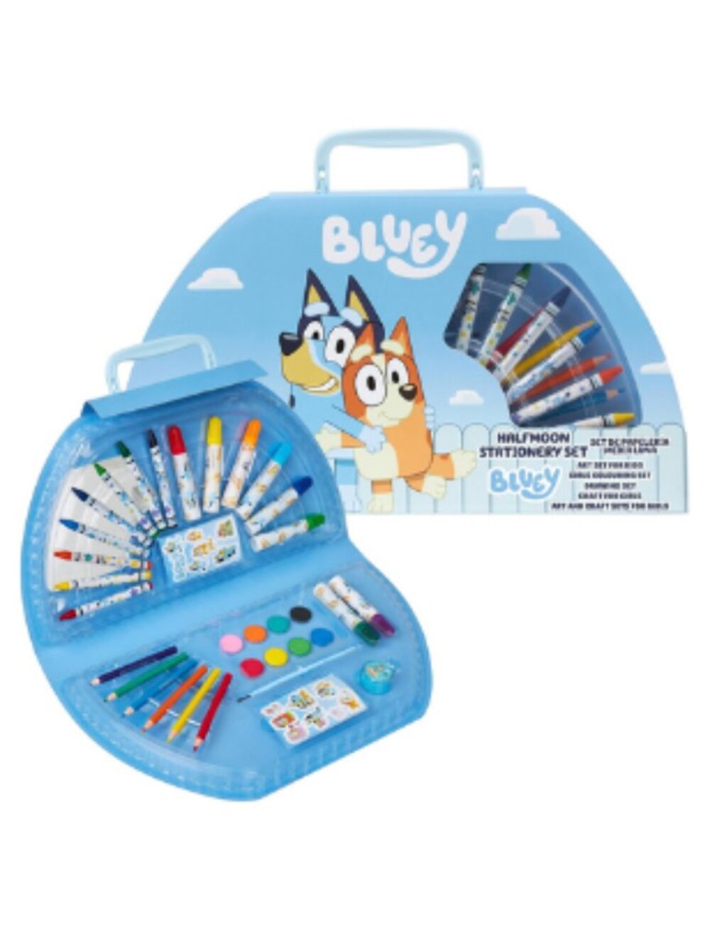 Bluey Kids Art Set Coloring Kit Halfmoon Case Paint Crayons Markers New